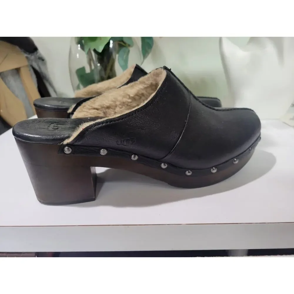 UGG SHEARLING LINED UGG Kassi Clogs Leather Shearling 9 40 Heeled shoes - Picture 2 of 10